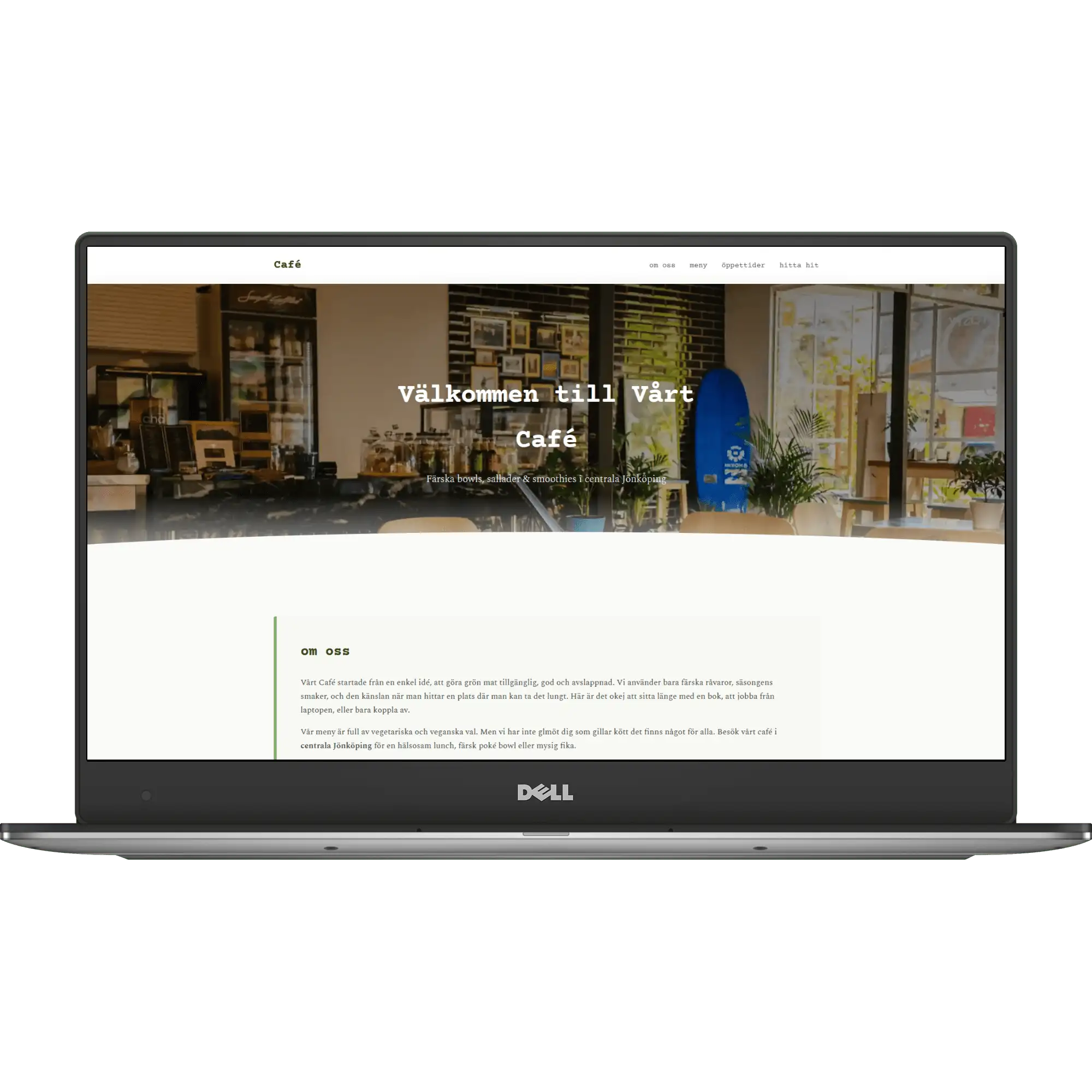 Kafé med välkomnande fasad – ett exempel på lokal verksamhet vi hjälper synas online